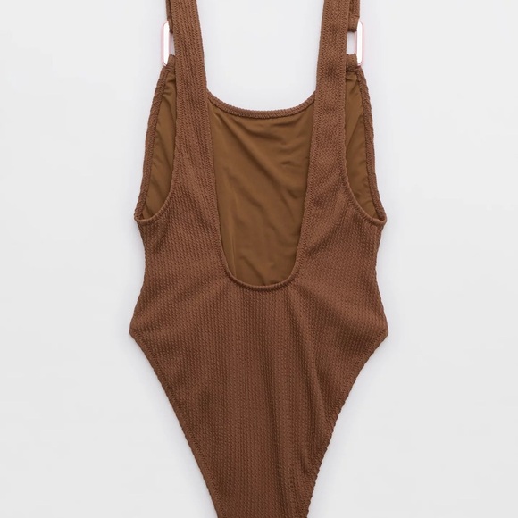Aerie Crinkle Birthday Scoop Cheekiest One Piece Swimsuit Brown Pink Size XS - Picture 13 of 16